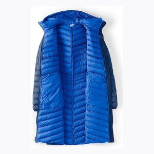 Oversized Navy Blue Down Coat Ankle Length / Hood / Royal Blue Lining Packable